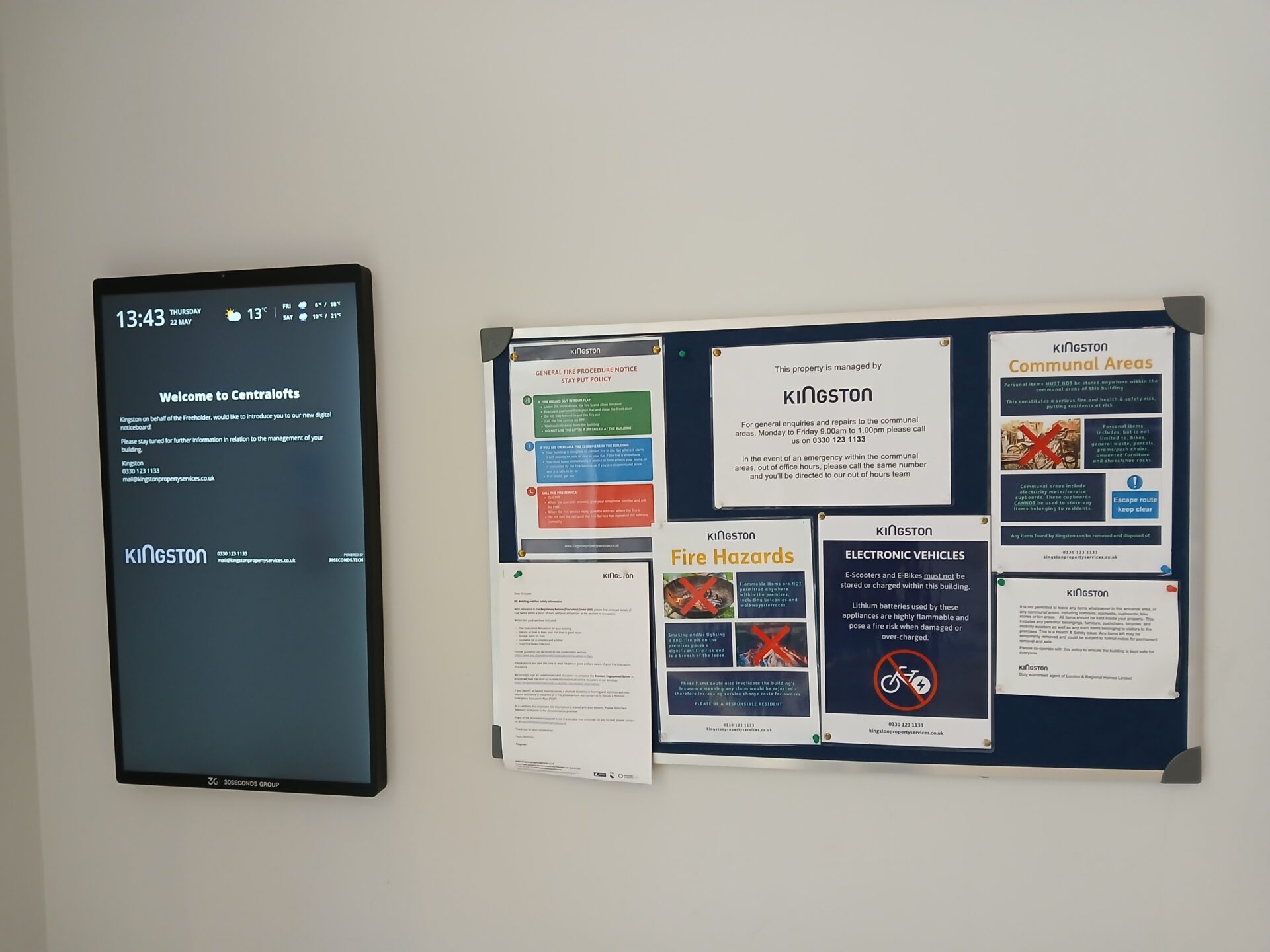 Digital noticeboard at Centralofts, Newcastle